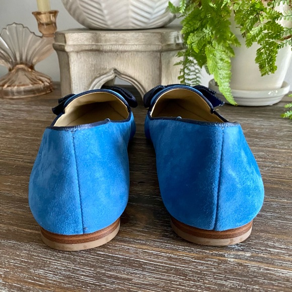 Ann Taylor Pretty Blue Suede Ziggy Bow Flats Slip On Shoes Leather Womens 9 - Picture 6 of 13
